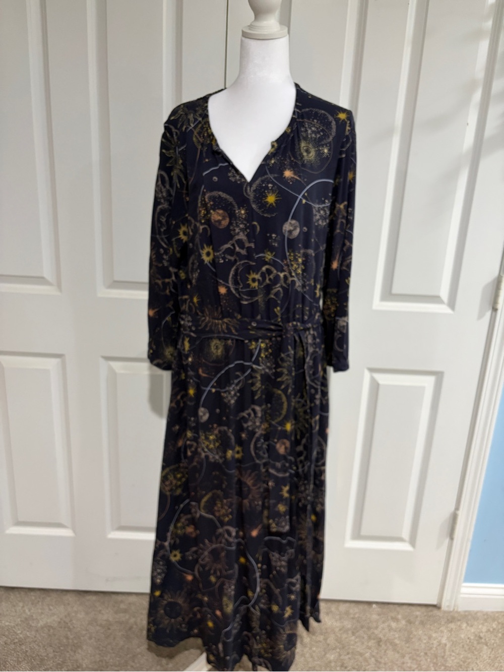 Joules Navy Maxi Dress with Gold and Brown Celestial Print